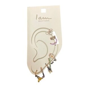 I Am Must Have Gold Tone Earring Set 6pc Daisy Butterfly Bow Beads Rhinestones